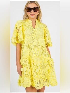 NWT Blue B. "Flower Pop" 3D Floral Lace Dress – Lemon Yellow